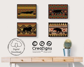 Set of 4, Big Predators, African Artwork, Digital Print, African Home Decor, INSTANT DIGITAL DOWNLOAD, Printable Wall Art, Downloadable Art