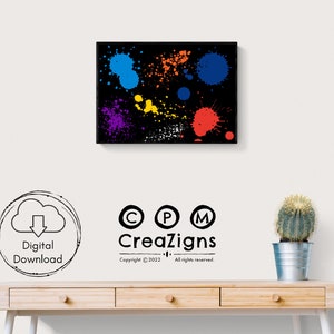 Paint Splatter Artwork, Colourful Paint Splash, Digital Print, Home Decor, INSTANT DIGITAL DOWNLOAD, Printable Wall Art, Downloadable Art