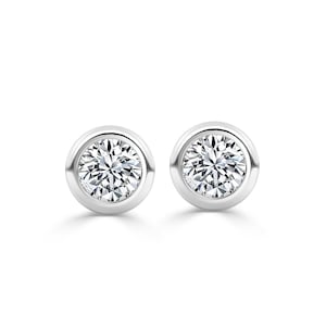 0.25ct F/SI 100% Natural Round Diamond Bezel Set Stud Earrings, White Gold