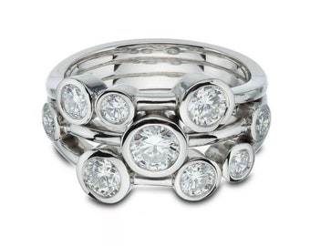 2.00ct F/SI 100% Natural Round Diamond Bubble Ring, Platinum