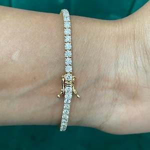 Top Quality- 3.00ct F/SI 100% Natural Round Diamond Tennis Bracelet, 9K Yellow Gold