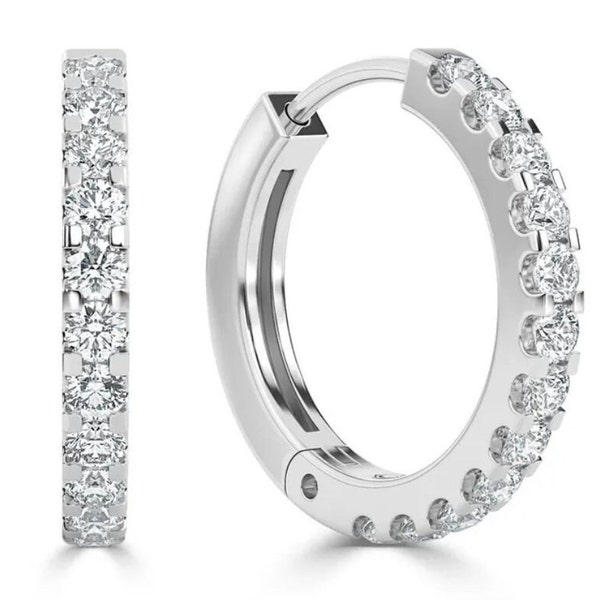 0.33 Ct Round Diamond Hoop Earrings, 9k White Gold Sparkly