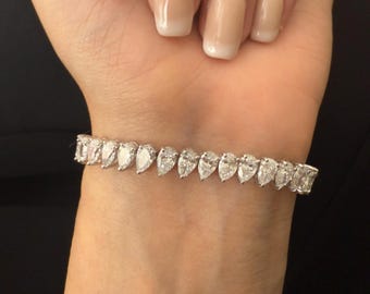 ペアシェイプカット ラボダイヤモンド テニスブレスレット 8.05カラット E VVS2 ペアカット ラボグロウンダイヤモンド 14K