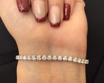7.50 Carat Natural Diamond Tennis Bracelet, 18k White Gold - Bridal Jewelry