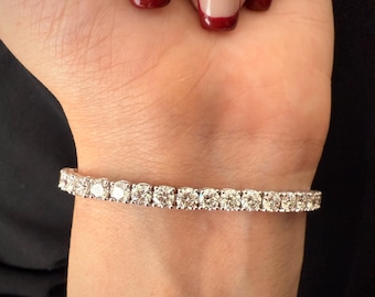 9.50 Carat Natural Round Diamond Tennis bracelet, 18k White Gold - F/VS Clarity