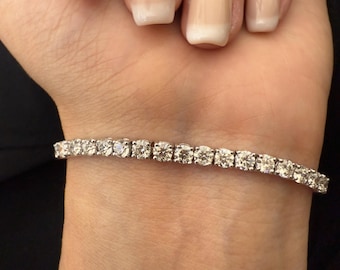 3.40ct Round Natural Diamond Tennis Bracelet, 18k White Gold