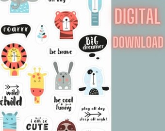 DIGITAL STICKERS | Cute Animal Stickers | Goodnotes Stickers & Individual PNG Stickers | Digital Planner Stickers | Circut |Stickers Pack