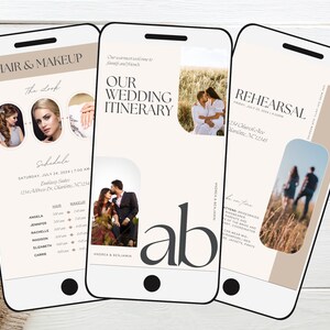Hochzeitsreiseplan, Hochzeitswochenende Reiseplan Vorlage, Hochzeitstag Timeline | Barkarte, Hochzeitsprogramm | iPhone, Android | Bearbeiten in CANVA