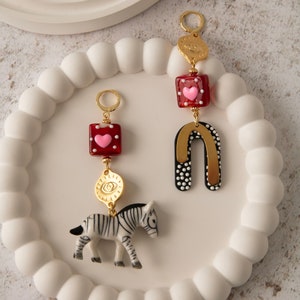 Handmade Gold Plated Zebra Earrings: Porcelain Animal Jewelry