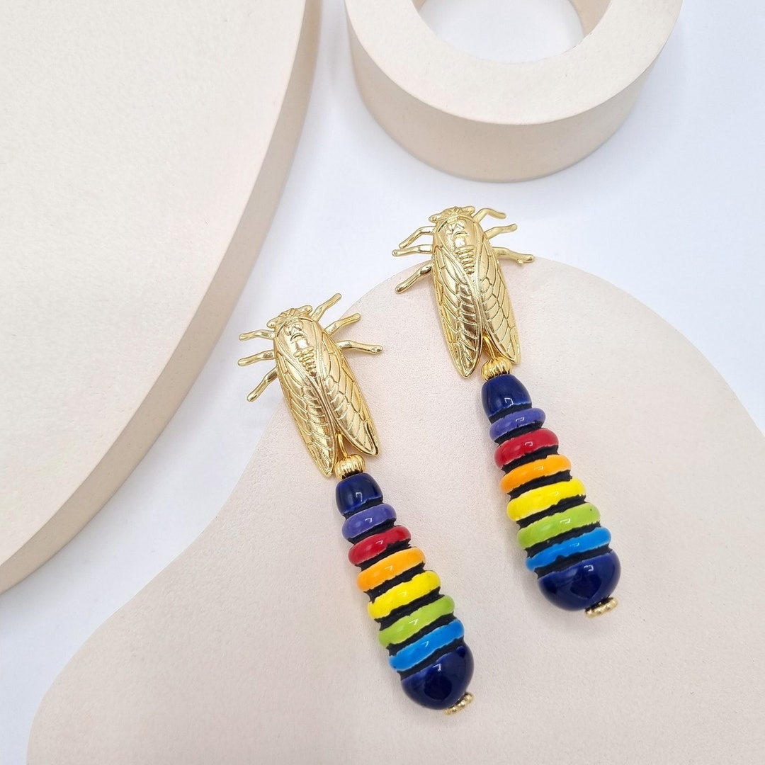 Cicada Rainbow Teardrop Statement Earrings Gift Idea - Etsy
