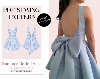 Women's Summer Bride Dress, Ladies Downloadable Printable PDF Sewing Pattern Size XS-5XL