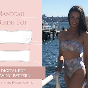 Women&#39;s Strapless Bandeau Bikini Top Sewing Pattern, Ladies Downloadable Printable PDF Sewing Pattern Size XS-XXL