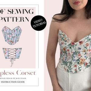 Overbust Corset Sewing Pattern Plunge Front 2529 Waist FIXED Size US 10-12, Bra  Size 34DD-E Cup. Printable PDF, A0 and A4. 