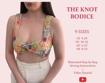Women's Knot Bodice, Crop Top, Ladies Downloadable Printable PDF Sewing Pattern Size XS-5XL