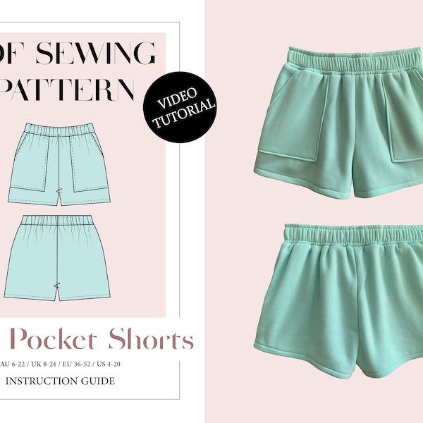 Easy, Women's Patch Pocket Sweat Shorts Sewing Pattern, Ladies Downloadable Printable PDF Size XS-5XL