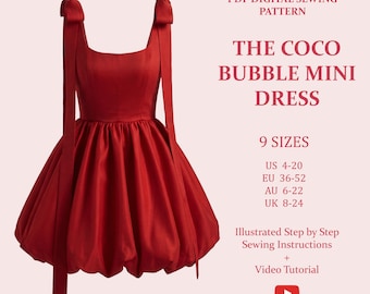 The Coco Mini Dress, Bubble Dress, Ladies Downloadable Printable PDF Sewing Pattern Size XS-5XL