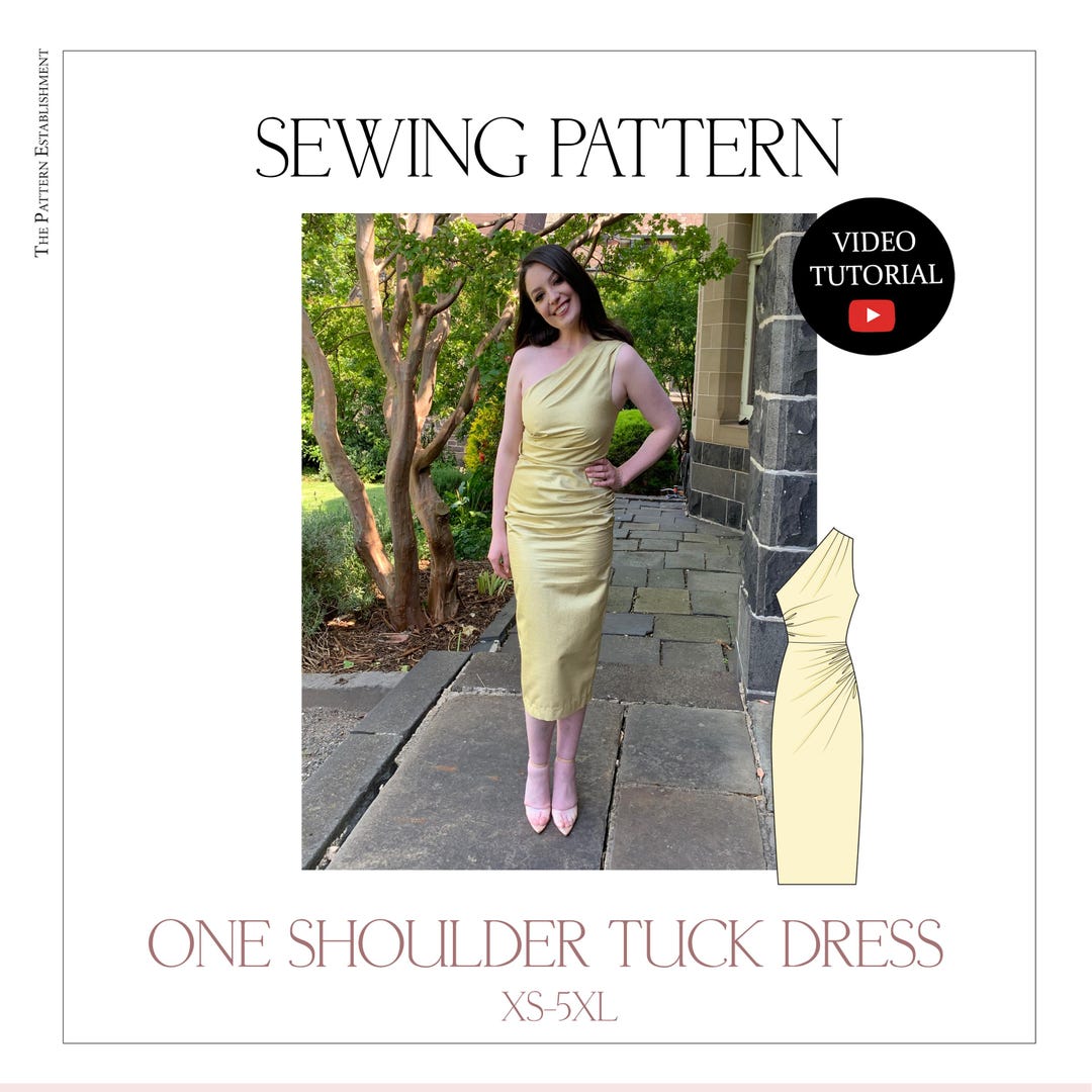 Vestido de un hombro fruncido para Patrón de costura en PDF