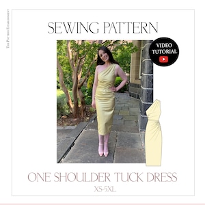 Women&#39;s One Shoulder Tuck Dress, Ladies Downloadable Printable PDF Sewing Pattern Size XS-5XL