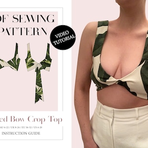 Women&#39;s Twisted Bow Crop Top, Ladies Downloadable Printable PDF Sewing Pattern Size XS-5XL
