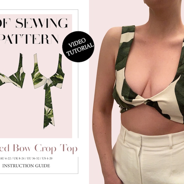 Women's Twisted Bow Crop Top, Ladies Downloadable Printable PDF Sewing Pattern Size XS-5XL