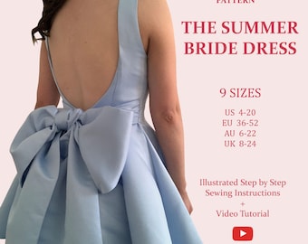 Women's Summer Bride Dress, Ladies Downloadable Printable PDF Sewing Pattern Size XS-5XL