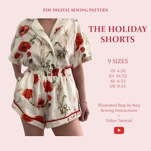 Women's Holiday Shorts Sewing Pattern: Elastic Waist, XS-5XL (PDF Pattern)