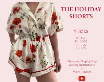 Women's Holiday Shorts Sewing Pattern: Elastic Waist, XS-5XL (PDF Pattern)