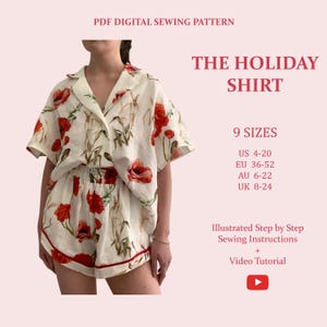 The Holiday Shirt. Ladies Downloadable Printable PDF Sewing Pattern Size XS-5XL