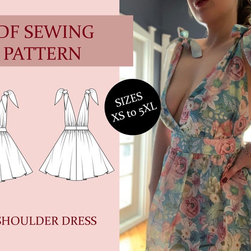 Women's Tie Shoulder Plunge Neck Dress Sewing Pattern - Etsy