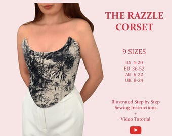 The Razzle Corset. Strapless Corset Bustier, Ladies Downloadable Printable PDF Sewing Pattern Size XS-5XL