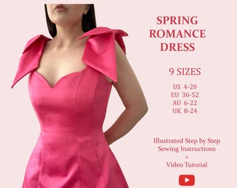 The Spring Romance Dress, Ladies Downloadable Printable PDF Sewing Pattern Size XS-5XL