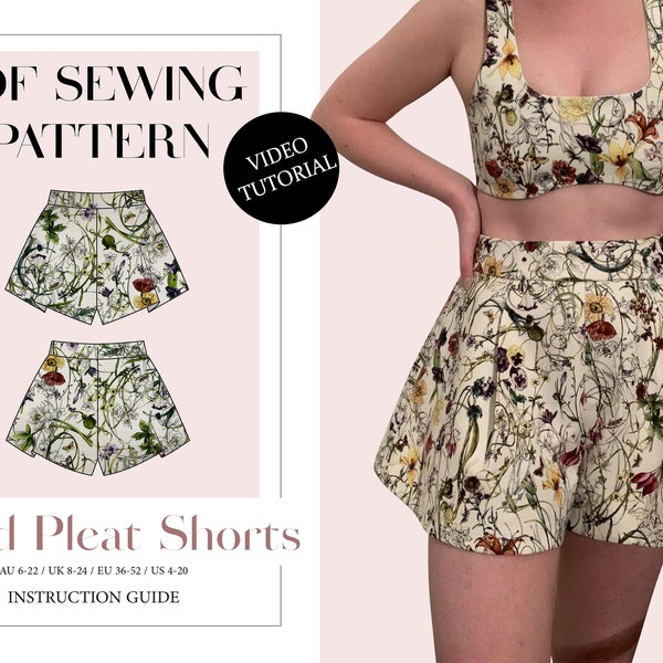 Women's Flared Pleat Shorts Sewing Pattern, Ladies Downloadable Printable PDF Sewing Pattern Size XS-5XL