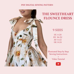 Women&#39;s Sweetheart Flounce Dress, Ladies Downloadable Printable PDF Sewing Pattern Size XS-5XL