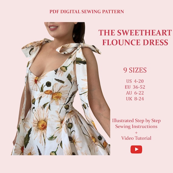 Women's Sweetheart Flounce Dress, Ladies Downloadable Printable PDF Sewing  Pattern Size XS-5XL - Etsy