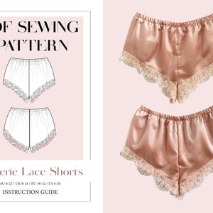 Vintage Lingerie, Cheeky Women&#39;s Lace Sleep Shorts Sewing Pattern, Ladies Downloadable Printable PDF Sewing Pattern Size XS-5XL, Easy to Sew