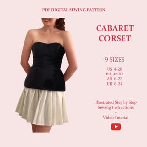 The Cabaret Corset. Strapless Corset Bustier, Ladies Downloadable Printable PDF Sewing Pattern Size XS-5XL