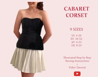 The Cabaret Corset. Strapless Corset Bustier, Ladies Downloadable Printable PDF Sewing Pattern Size XS-5XL