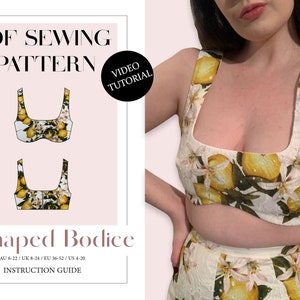 Women's U-Shaped Bodice, Crop Top, Ladies Downloadable Printable PDF Sewing Pattern Size XS-5XL