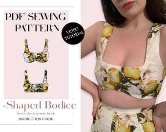 Women's U-Shaped Bodice, Crop Top, Ladies Downloadable Printable PDF Sewing Pattern Size XS-5XL