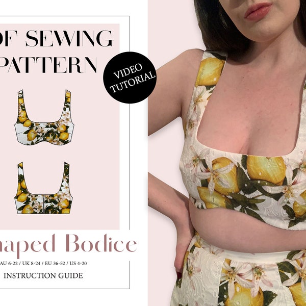 Women's U-Shaped Bodice, Crop Top, Ladies Downloadable Printable PDF Sewing Pattern Size XS-5XL