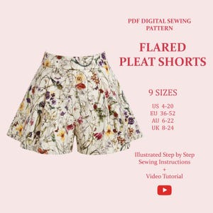 Patron de couture pour shorts à plis évasés : femmes tailles TP-5TG (patron PDF)