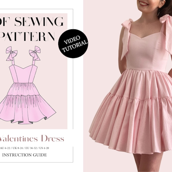 St Valentines Dress, Ladies Downloadable Printable PDF Sewing Pattern Size XS-5XL