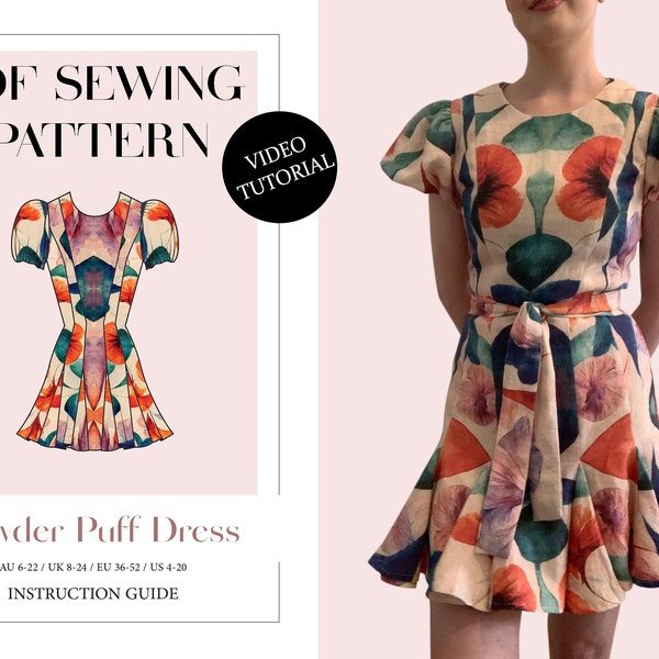 The Powder Puff Dress, Ladies Downloadable Printable PDF Sewing Pattern Size XS-5XL