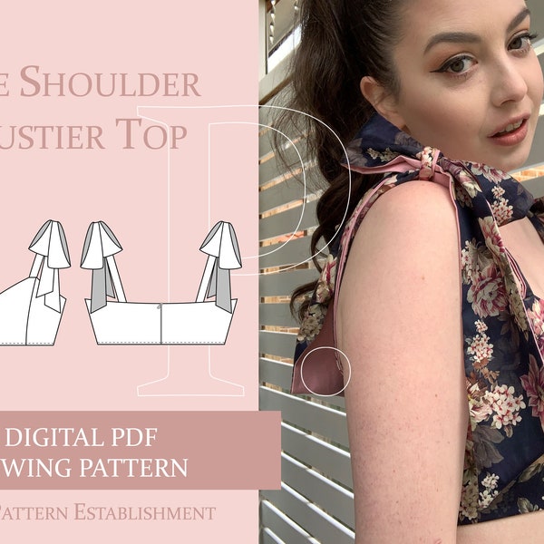 Women's Tie Shoulder Bustier Crop Top with Sweetheart Neckline, Ladies Downloadable Printable PDF Sewing Pattern Size XS-XXL