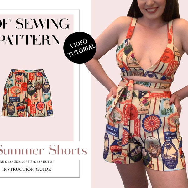 Women's Summer Shorts with Pockets Sewing Pattern, Ladies Downloadable Printable PDF Sewing Pattern Size XS-5XL