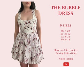 Women's Bubble Dress, Ladies Downloadable Printable PDF Sewing Pattern Size XS-5XL