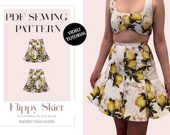 Women's Flippy Flared Skirt Pattern, Ladies Downloadable Printable PDF Sewing Pattern Size XS-5XL