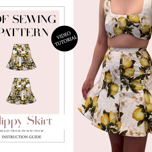 Women's Flippy Flared Skirt Pattern, Ladies Downloadable Printable PDF Sewing Pattern Size XS-5XL