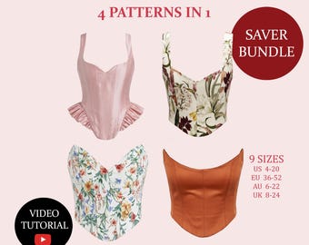 The Corset BUNDLE. Strapless Corset Bustier, Ladies Downloadable Printable PDF Sewing Pattern Size XS-5XL