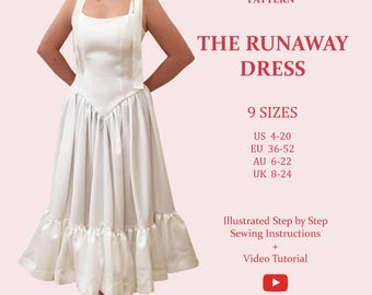 Runaway Dress, Ladies Downloadable Printable PDF Sewing Pattern Size XS-5XL